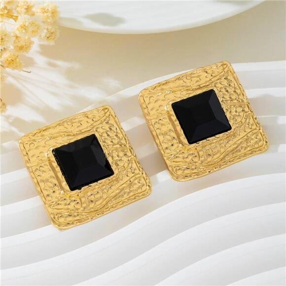 18K Gold-Plated Square Earrings - Picture 2 of 5